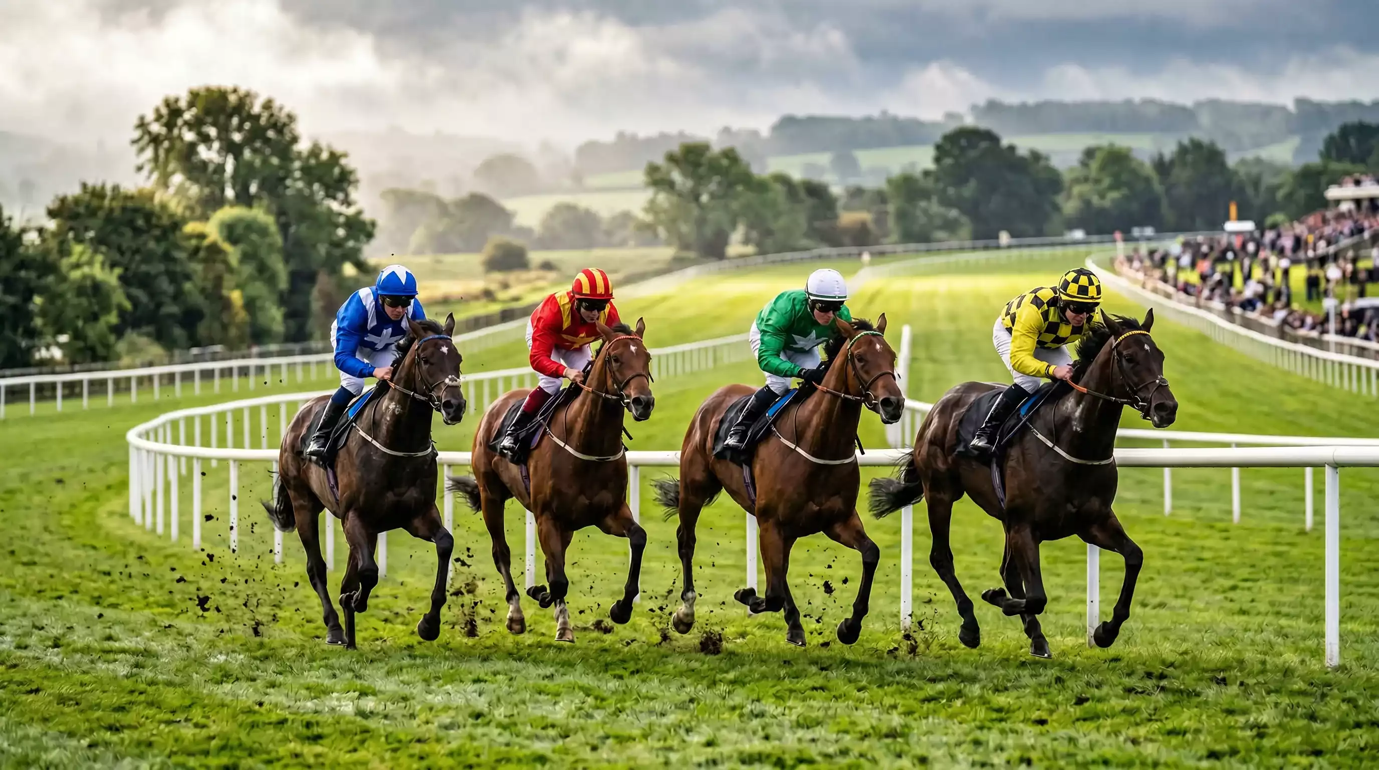 Horses breaking from starting stalls at Southwell for a five-furlong sprint on the Tapeta surface