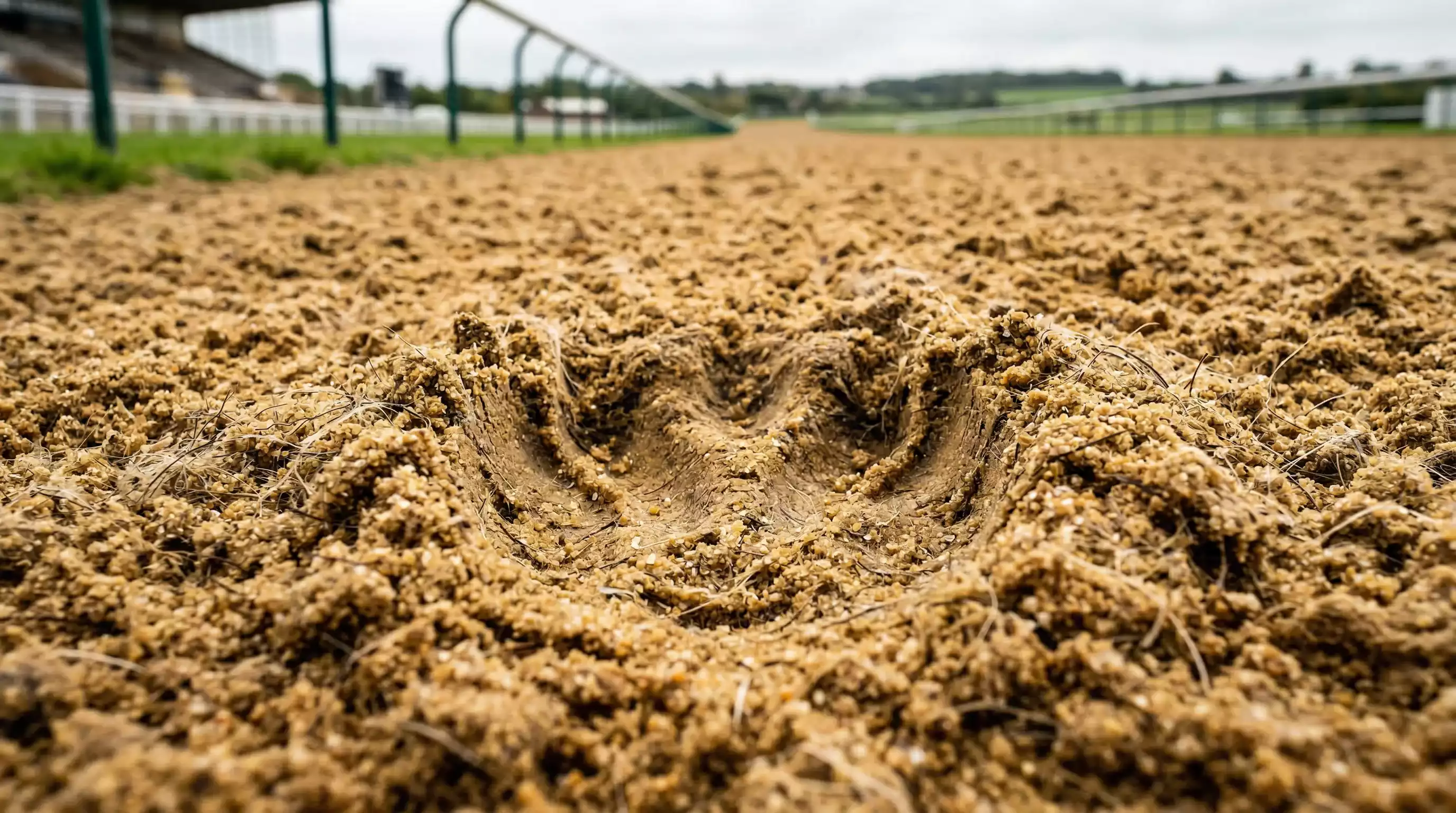 Close-up of the Tapeta synthetic racing surface at Southwell showing sand and fibre composition